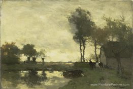 Paysage avec un étang de ferme