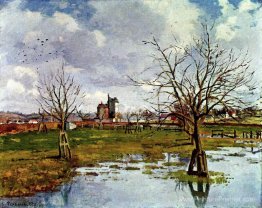 Paysage avec des champs inondés