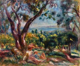 Paysage de Cagnes avec femme et enfant