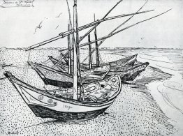 Bateaux de pêche sur la plage de Les Saites-Maries-de-la-Mer