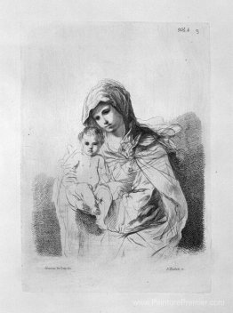 La vierge et l'enfant en demi-figure dans ses bras, de Guercino