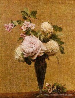 Vase de pivoines et de boules de neige