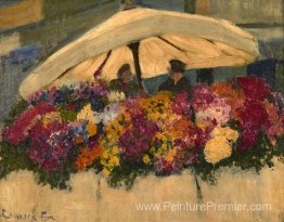 Marchés de fleurs avec parapluie blanc