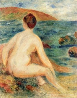 Bather nu assis près de la mer