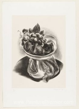 Pêches et raisins sur une table ronde