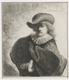 Autoportrait dans un chapeau doux et une cape brodée