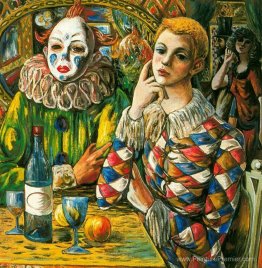 Arlequin et clown avec masque