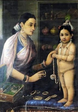 Yasoda ornant Krishna