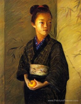 Portrait d'une jeune fille avec une orange