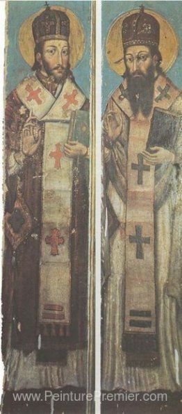 Icône de St. John Chrysostom et Saint-Basil le Grand du village