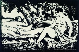 Bather assis sur le rivage