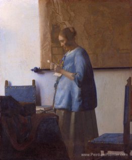 Femme lisant une lettre (femme en bleu lisant une lettre)