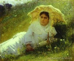 Femme avec un parapluie (dans l'herbe, midi)