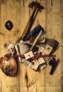 Trompe L'Oeil avec le violon, les outils du peintre et l'autopor