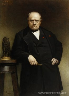 Portrait d'Antoine-Louis Barye avec un modèle de lion assis