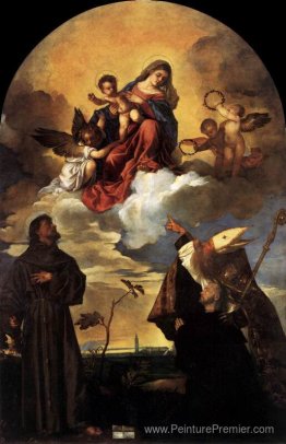 Madonna en gloire avec l'enfant du Christ et Sts Francis et Alvi