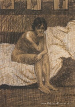 Femme nue assise sur le lit