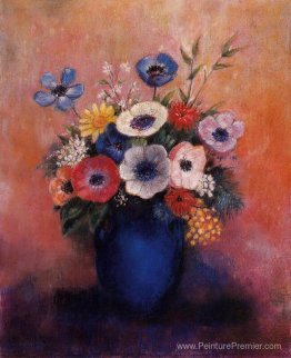 Bouquet de fleurs dans un vase bleu