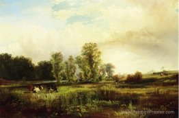 Paysage d'été avec des vaches