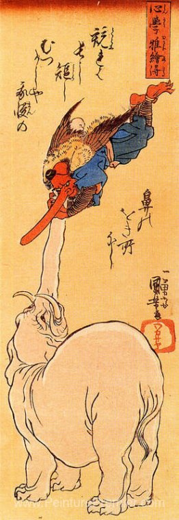 Éléphant attrapant un Tengu volant