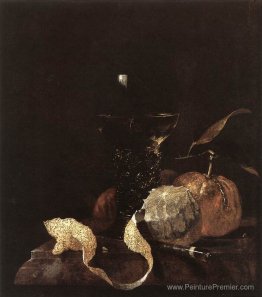 Nature morte avec citron, oranges et verre de vin