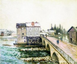 Le pont et les moulins de Moret, l'effet d'hiver