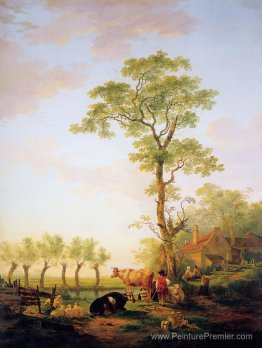 Paysage néerlandais avec du bétail et de la ferme