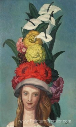 Femme avec chapeau à fleurs