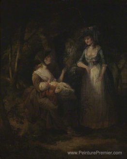 Deux femmes avec un bébé conversant dans un bois