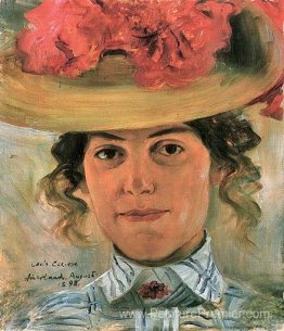 Le demi-portrait de la femme avec un chapeau de paille (Luise Ha