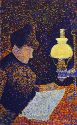 Femme par une lampe