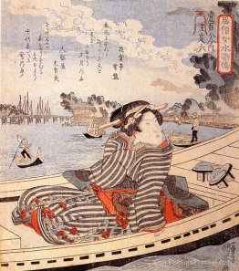 Femme dans un bateau sur la rivière Sumida