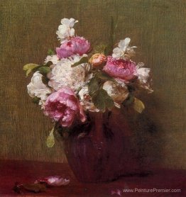 Pivoines et roses blanches, narcisse