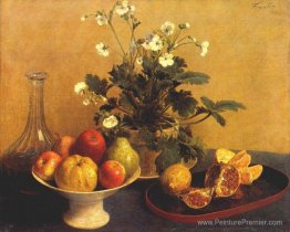 Nature morte. Fleurs, bol de fruits et pichet