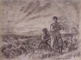 Paysage d'été avec des femmes