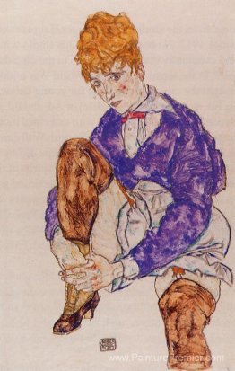 Portrait de la femme de l'artiste assis, tenant sa jambe droite