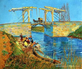 Le pont Langlois d'Arles avec des femmes lavant