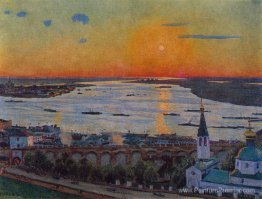 Le coucher de soleil sur Volga. Nizhny Novgorod