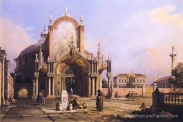 Capriccio d'une église ronde avec un portique gothique élaborée