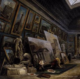 Vue imaginaire de la Grande Galerie dans le Louvre (détail)