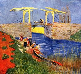 Le pont Langlois d'Arles avec des femmes lavant