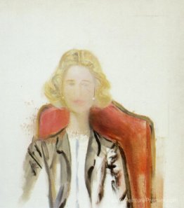 Portrait d'une femme - Veste grise portant un collier de perles