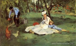 La famille Monet dans leur jardin à Argenteuil