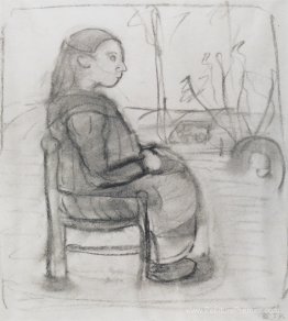 Fille assise dans un paysage, à droite