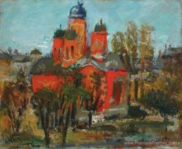 Paysage de l'église rouge