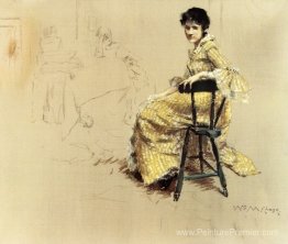 Femme assise en robe rayée Yello