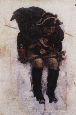 Soldat descendant de la montagne enneigée