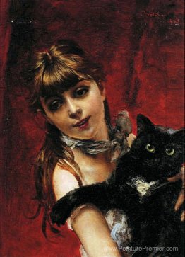 Fille avec chat noir