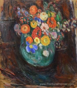 Nature morte avec vase vert et fleurs