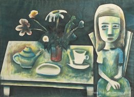 Fille à une table